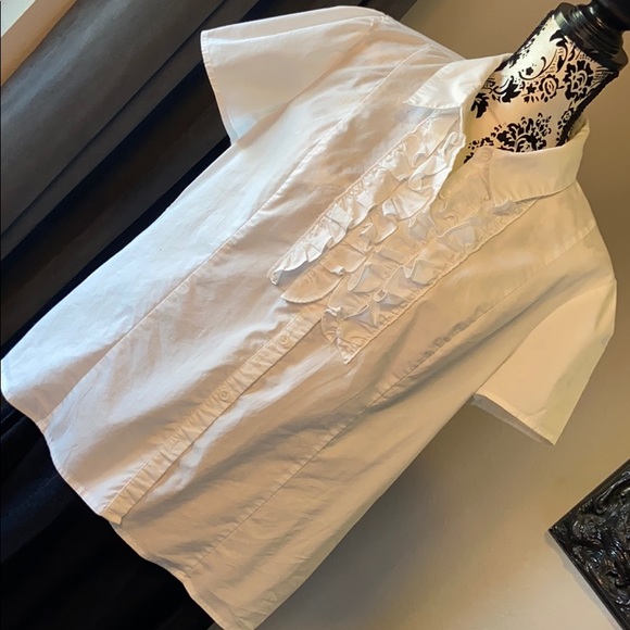 White ruffled Button up - Picture 3 of 6